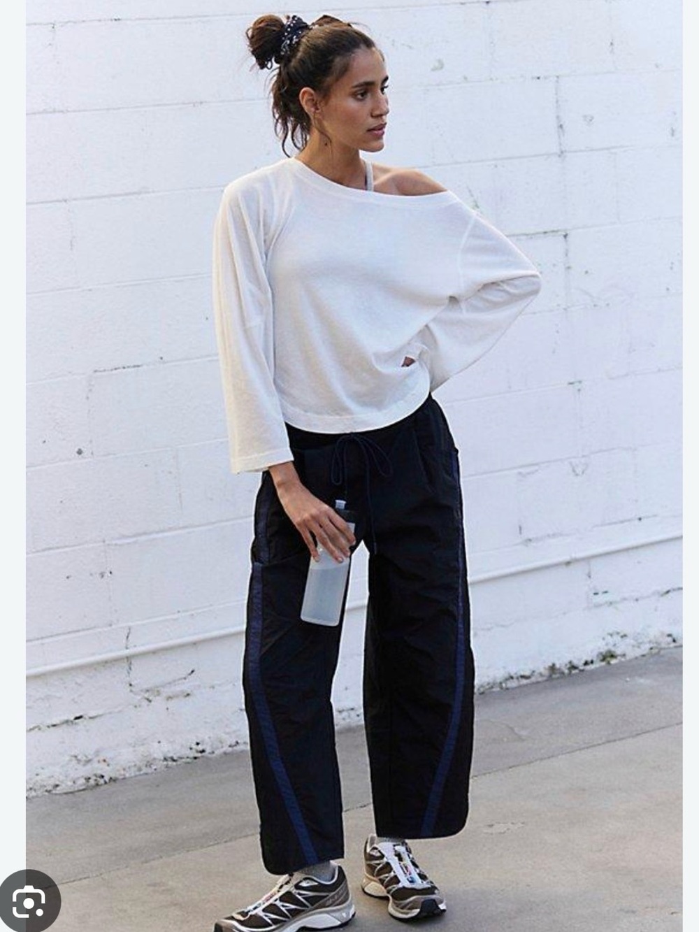 Free People Diversion Layer Off-Shoulder Long Sleeve Tee in White